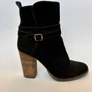 Lucky Brand Latonya Black Suede Block Heel Ankle Booties - Size 7